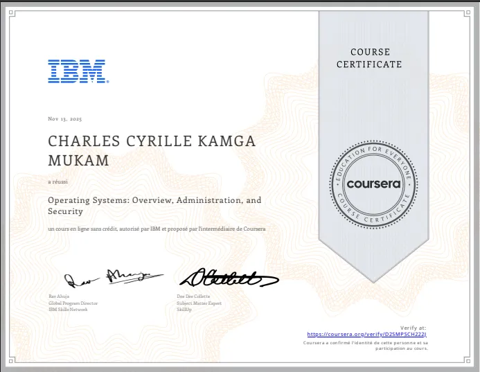 Badge officiel Operating Systems: Overview, Administration, and Security